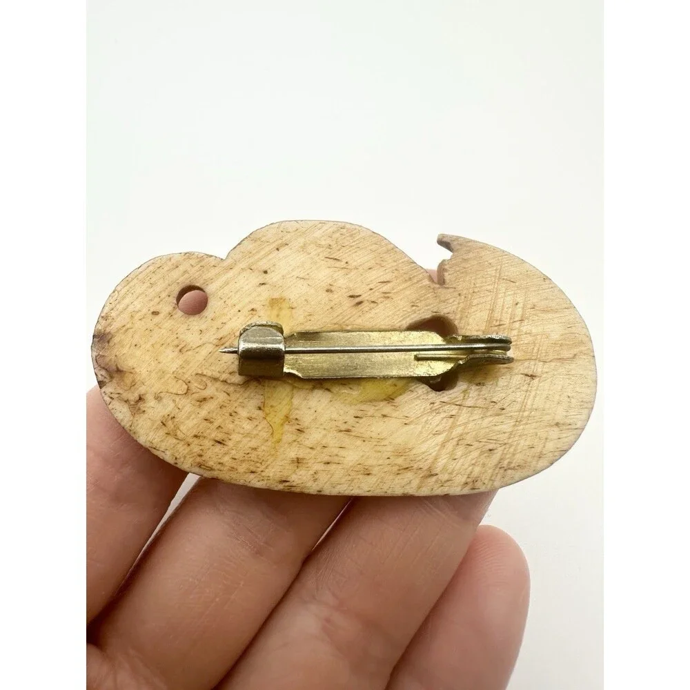 Vintage Carved Bird Brooch Pin